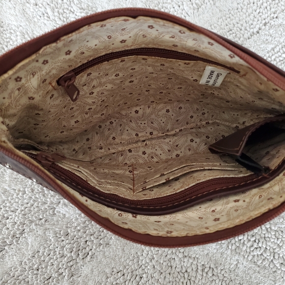 BOHO Western Leather Handbag Floral Tooled Turquoise Cut Outs Pockets Cowgirl - Picture 13 of 15